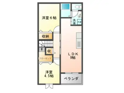 アヴェニールAB(2DK/2階)の間取り写真