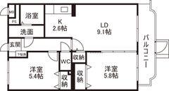 プランドール柳原(2LDK/2階)の間取り写真