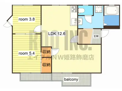 タウニィ津市場(2LDK/1階)の間取り写真