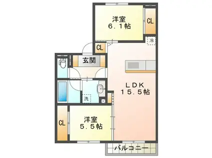パルミエ I(2LDK/2階)の間取り写真