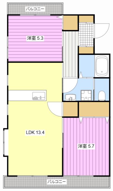 マイシャトー国府台D(2LDK/3階)の間取り写真