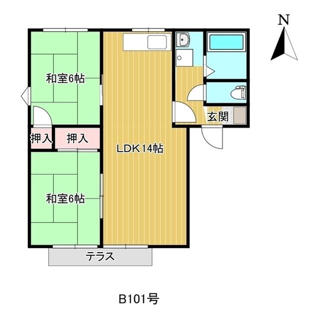 旭レジデンスB(2LDK/1階)の間取り写真