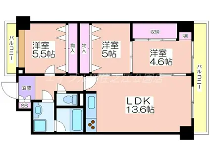 パークモダン住之江公園(3LDK/1階)の間取り写真