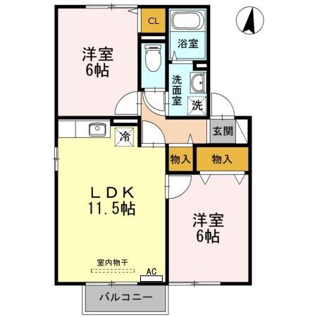 グリーンベルズ C(2LDK/2階)の間取り写真
