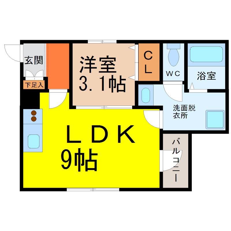 MIA CASA 大須(1LDK/2階)の間取り写真