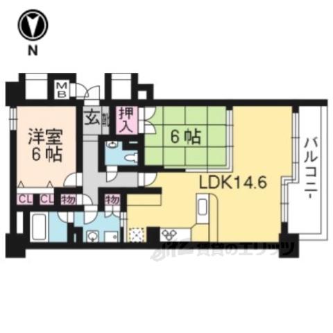 エスリード四条室町(2LDK/3階)の間取り写真