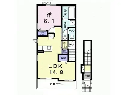 ビクトリア リアン A棟(1LDK/2階)の間取り写真