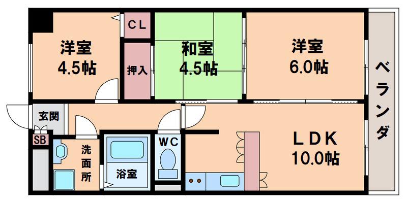 ツインコートM(3LDK/4階)の間取り写真