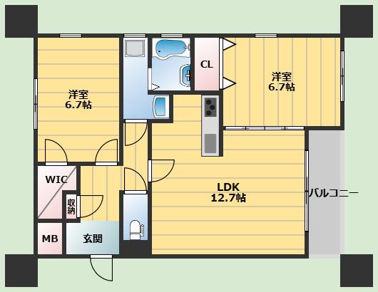 シェール中桜塚(2LDK/3階)の間取り写真