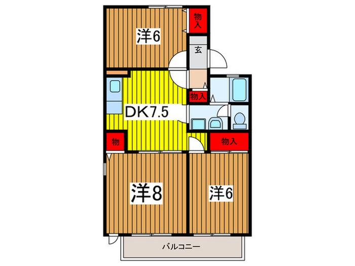 ベッテル(3DK/1階)の間取り写真