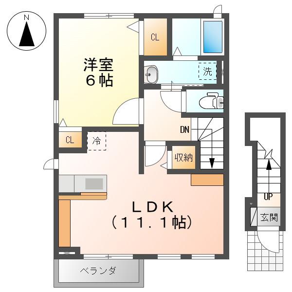 スプリングヤード(1LDK/2階)の間取り写真
