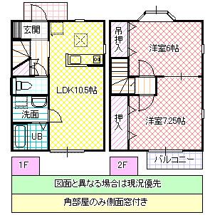 グランシャリオ内原A(2LDK/2階)の間取り写真