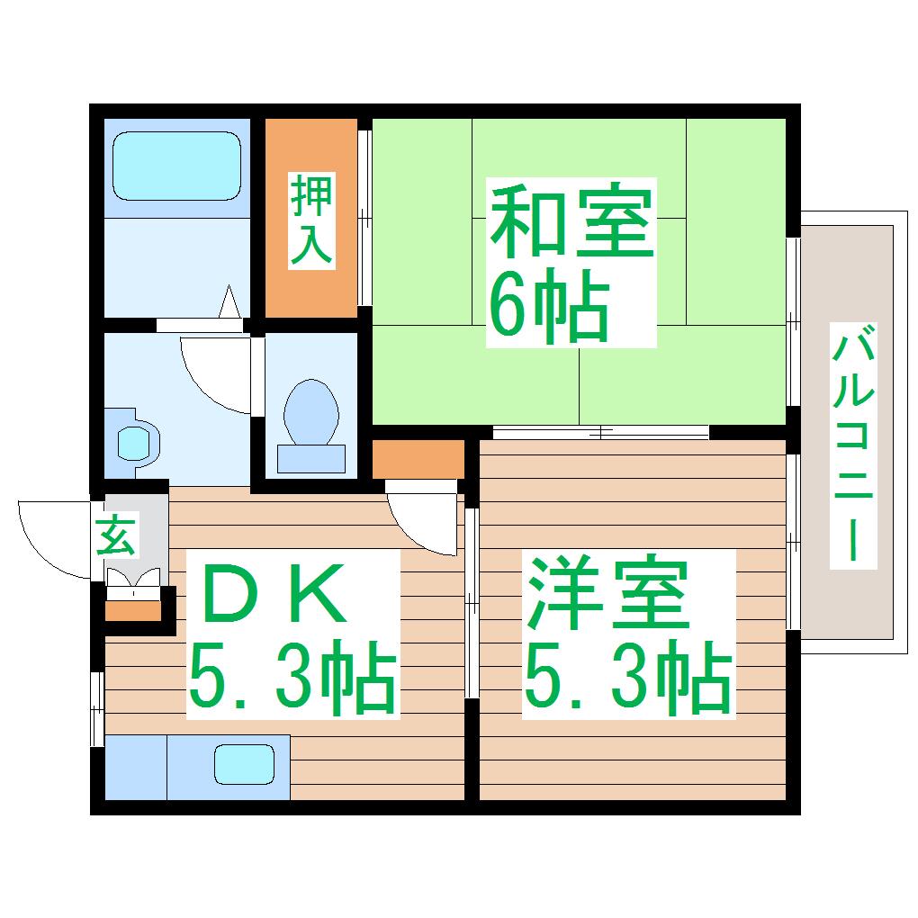 ガーデンビレッジE棟(2DK/2階)の間取り写真