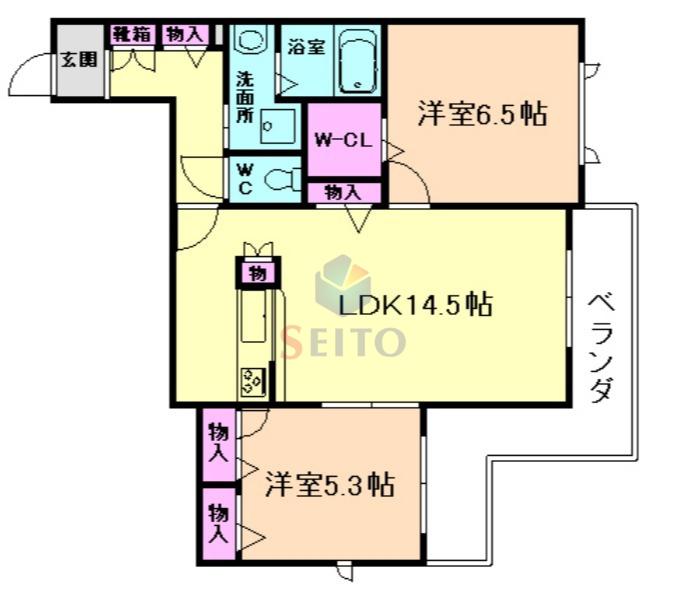 リヴェールヒルズ北桜塚(2LDK/1階)の間取り写真