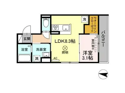 プレミア尾長西 B棟(1LDK/2階)の間取り写真