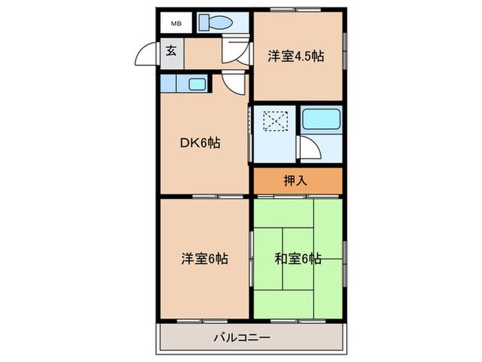 マンションコーシン(3DK/1階)の間取り写真