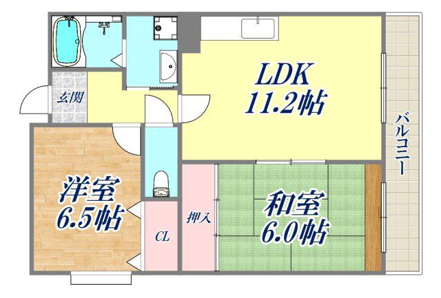ファミリアル門戸(2LDK/3階)の間取り写真