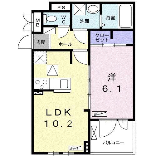 ロンガ ヴィータ和泉2(1LDK/1階)の間取り写真