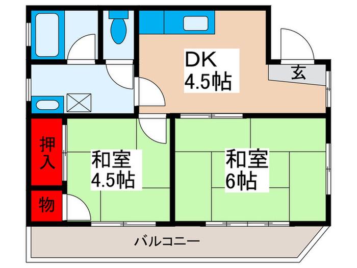 ミズノハイツ(2DK/2階)の間取り写真