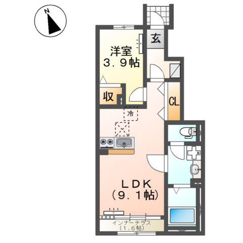 フェイジョアD(1LDK/1階)の間取り写真