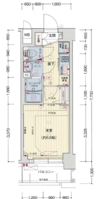 プレサンスOSAKA DOMECITYスクエア(1K/4階)の間取り写真