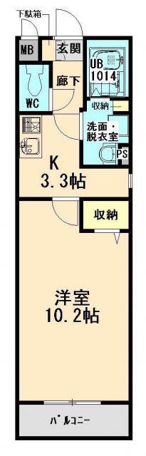 シャトーヴェール(1K/2階)の間取り写真