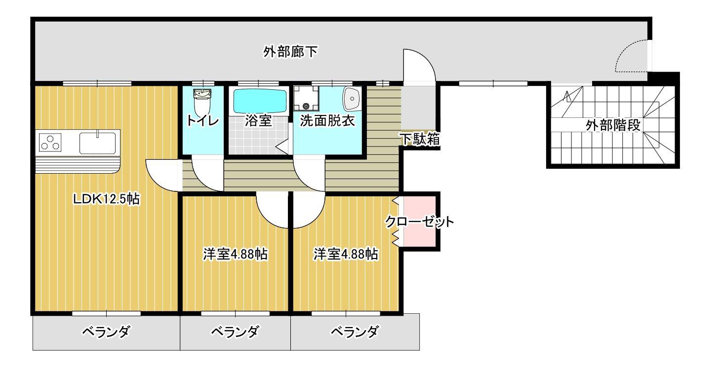 ベアコーポ(2LDK/2階)の間取り写真