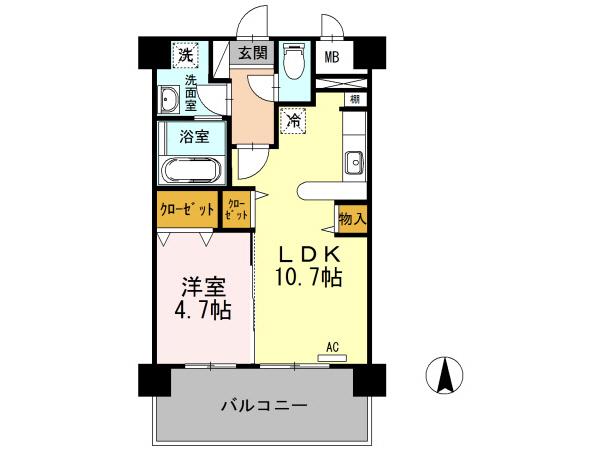 カンフォーラ松原(1LDK/4階)の間取り写真