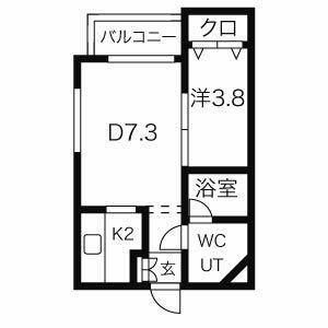 グランメール弘道舘第2(1LDK/1階)の間取り写真