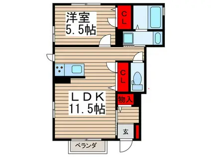 CASA CARINA(1LDK/1階)の間取り写真