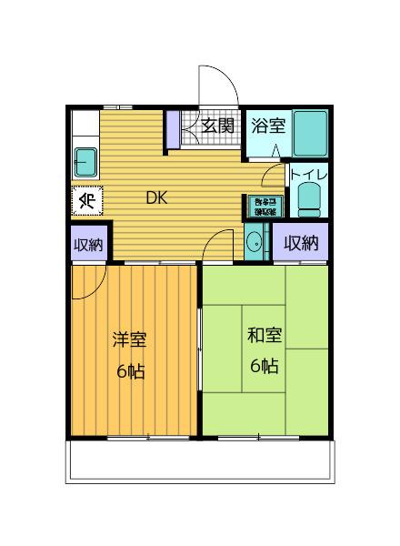 オクヤマハイツIV(2DK/1階)の間取り写真