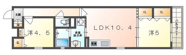 クリエオーレ打越町(2LDK/2階)の間取り写真