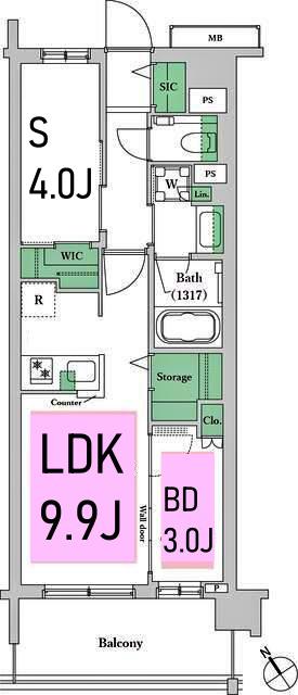 エクセレントシティ横濱天王町ステーションサイド(1SLDK/2階)の間取り写真