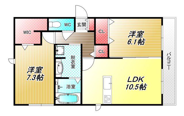 ボースウイングス久宝寺(2LDK/2階)の間取り写真