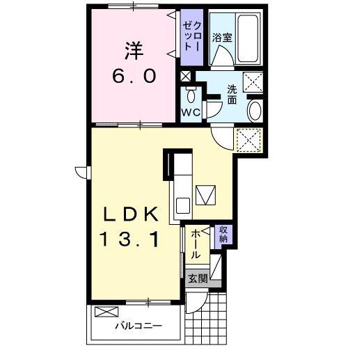 フィオーレA(1LDK/1階)の間取り写真