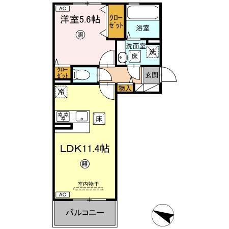 TORISIA古閑(1LDK/1階)の間取り写真