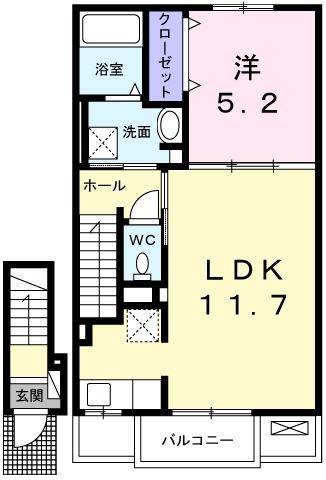 ラッフィナート・リアン城北B棟(1LDK/2階)の間取り写真