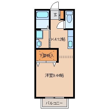 ヴィラサンセール館II(1K/1階)の間取り写真