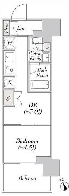 ウエリスアーバン水天宮前(1DK/9階)の間取り写真