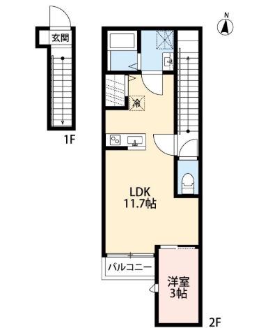 CRASTINE荒井2丁目(1LDK/2階)の間取り写真