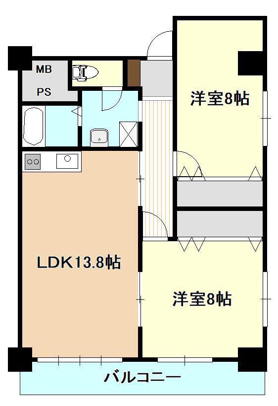 高志ハイツ(2LDK/3階)の間取り写真