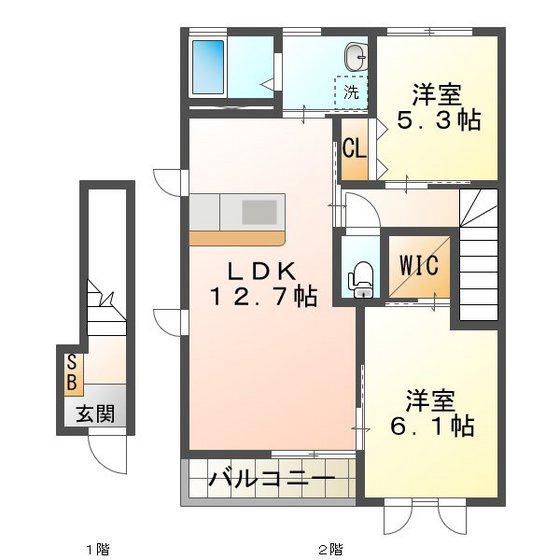 グリーンハイツ(2LDK/2階)の間取り写真