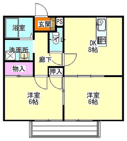 フリーランス大胡B(2DK/1階)の間取り写真
