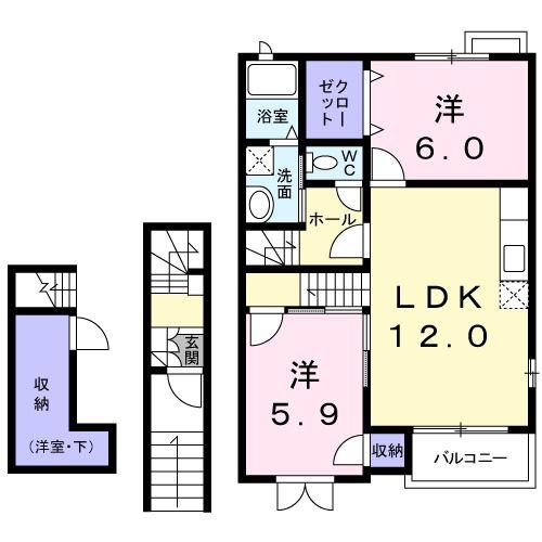 パスィオンI(2LDK/2階)の間取り写真