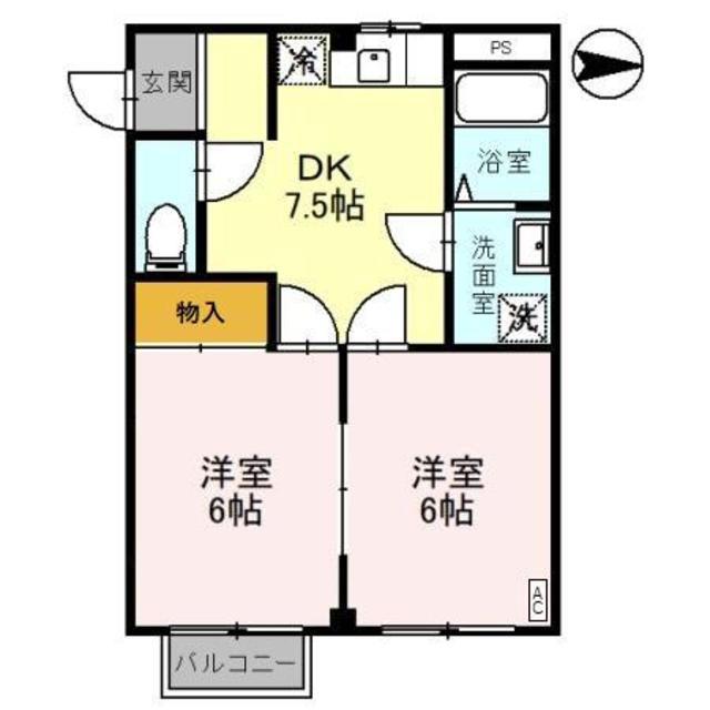 カーサケンポA(2DK/2階)の間取り写真