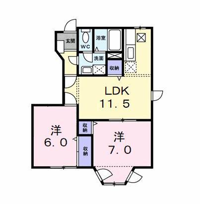 クレストール辻杉 II(2LDK/1階)の間取り写真