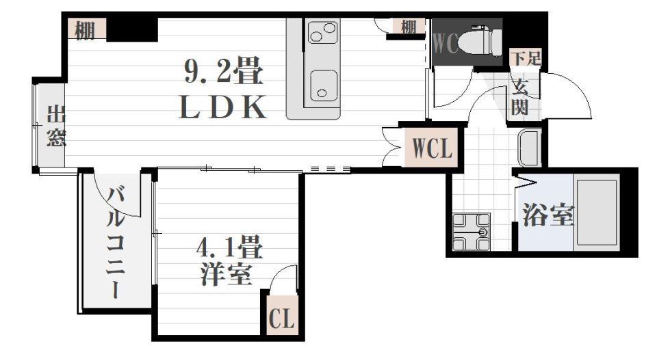 LA CHIC鹿児島中央(1LDK/1階)の間取り写真