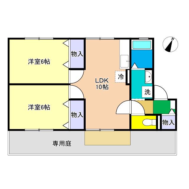 フローラ A棟(2LDK/1階)の間取り写真