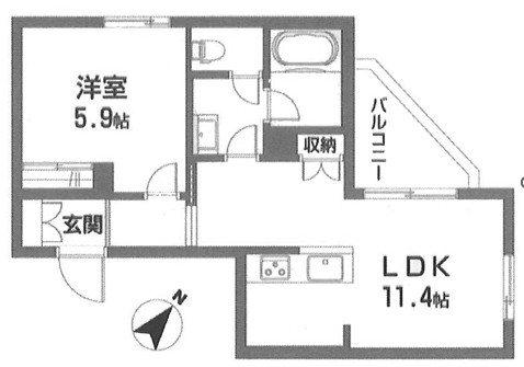 ティーエフ ストーリー(1LDK/2階)の間取り写真