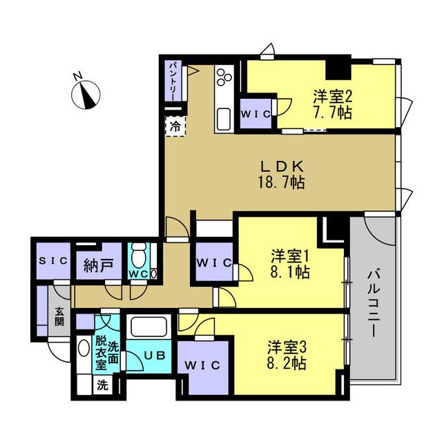ラリュール(3LDK/7階)の間取り写真